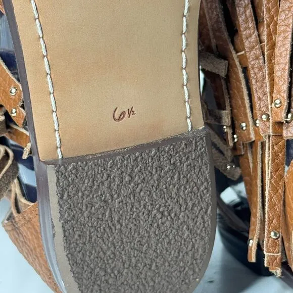 Sam Edelman Gardenia Sandals Womens 6.5 Cognac Gladiator Strappy Fringe Festival