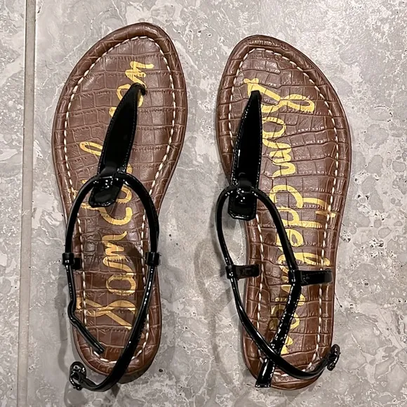Sam Edelman Girls' Gigi Kids Sandals in Black Patent Leather Size 4 New in Box