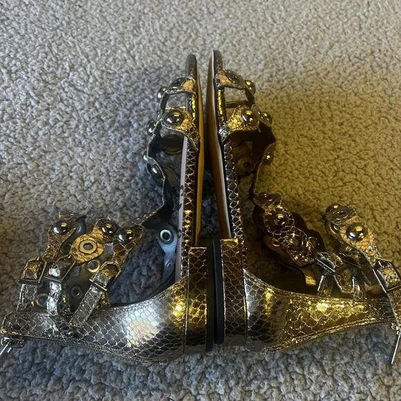 Sam Edelman Gladiator Sandals Womens 6 Gold Thong Studs Strappy