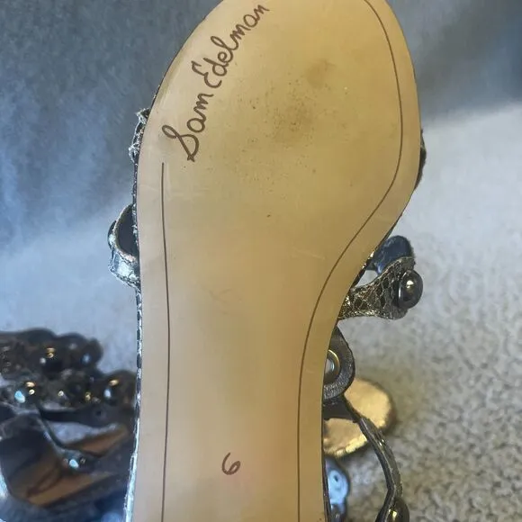 Sam Edelman Gladiator Sandals Womens 6 Gold Thong Studs Strappy