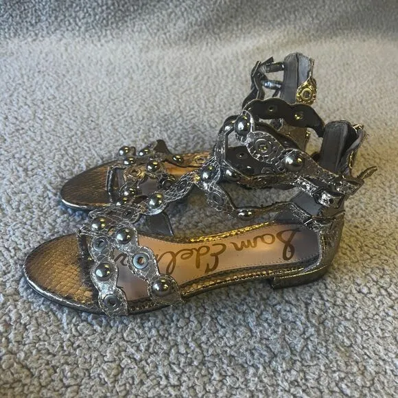 Sam Edelman Gladiator Sandals Womens 6 Gold Thong Studs Strappy