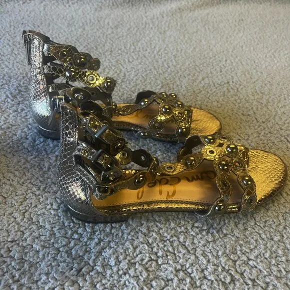 Sam Edelman Gladiator Sandals Womens 6 Gold Thong Studs Strappy