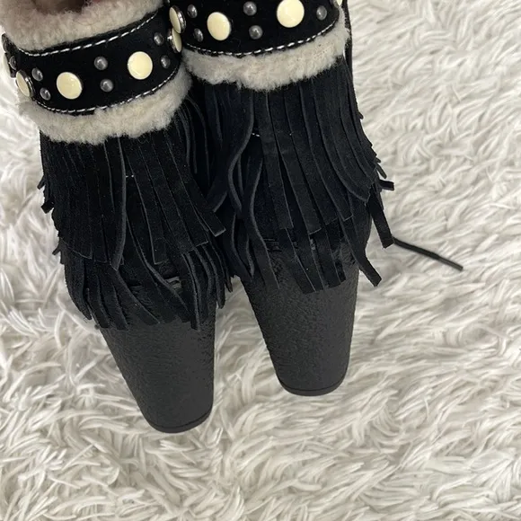 Sam Edelman Kemper Black Suede Fringe Ankle Boots Booties Size 7.5