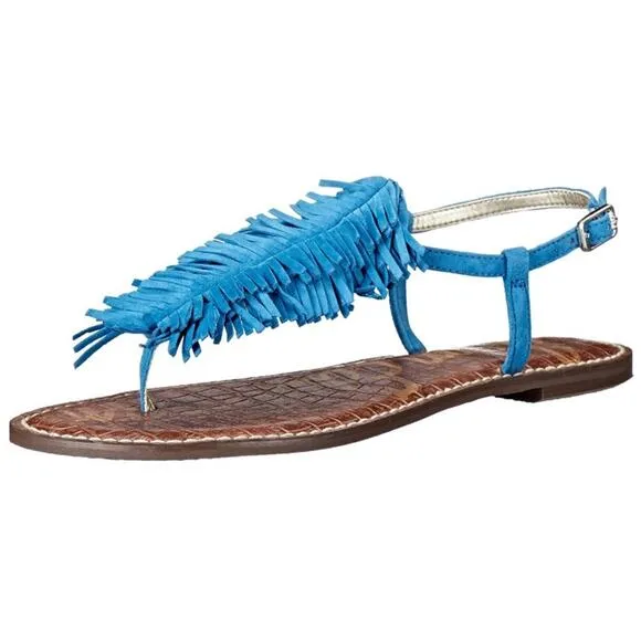 Sam Edelman Malibu Blue Gela Suede Fringe Sandals 6.5