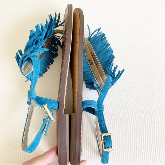 Sam Edelman Malibu Blue Gela Suede Fringe Sandals 6.5