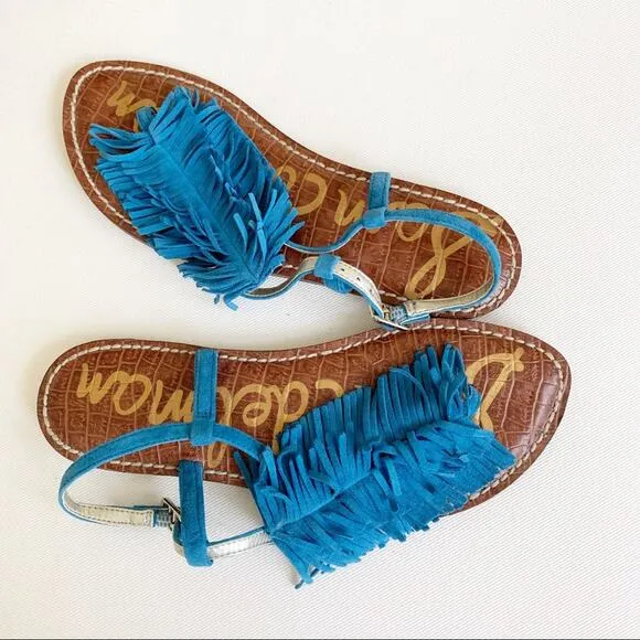 Sam Edelman Malibu Blue Gela Suede Fringe Sandals 6.5