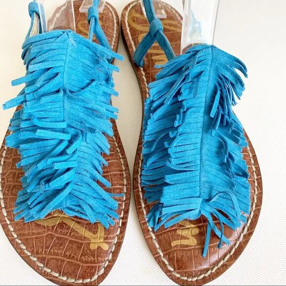Sam Edelman Malibu Blue Gela Suede Fringe Sandals 6.5