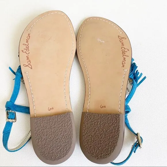 Sam Edelman Malibu Blue Gela Suede Fringe Sandals 6.5