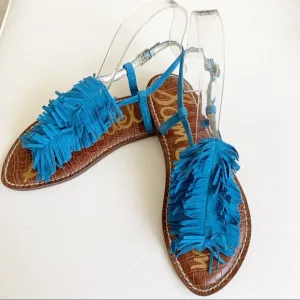Sam Edelman Malibu Blue Gela Suede Fringe Sandals 6.5