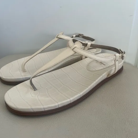 Sam Edelman Naomi Thong Ivory Leather Ankle Strap Sandals Women’s Size 10