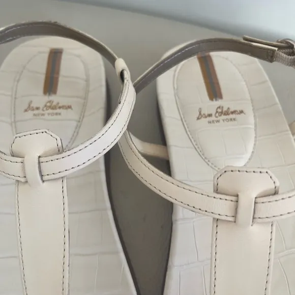 Sam Edelman Naomi Thong Ivory Leather Ankle Strap Sandals Women’s Size 10