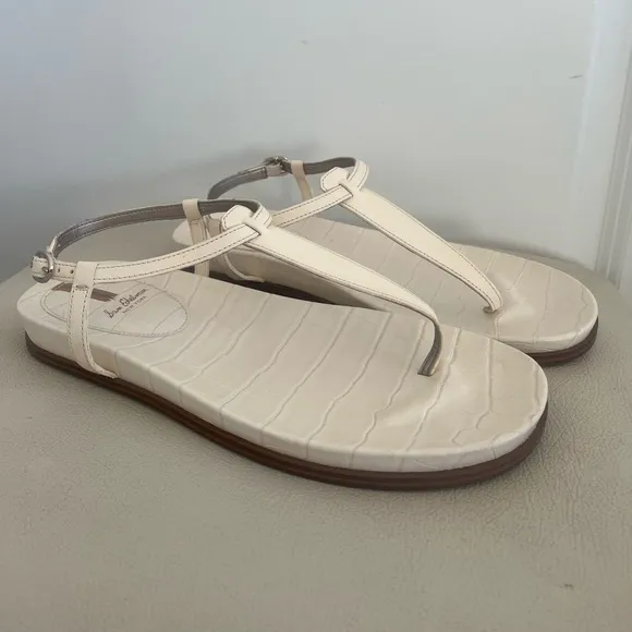 Sam Edelman Naomi Thong Ivory Leather Ankle Strap Sandals Women’s Size 10