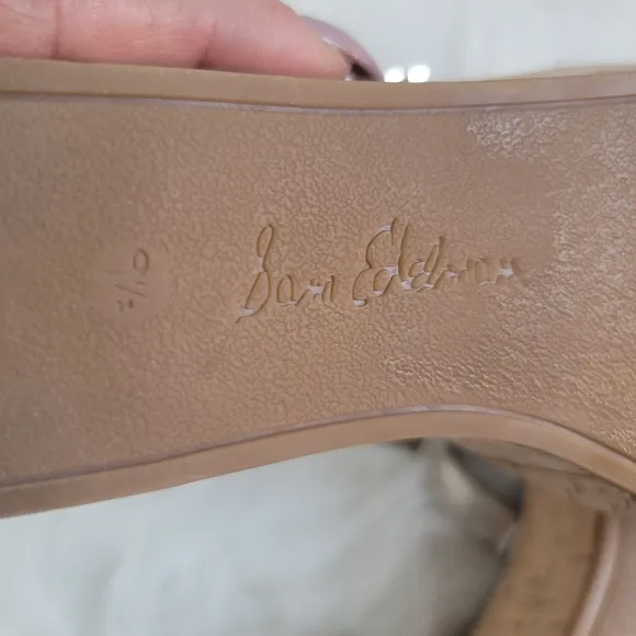 SAM EDELMAN REGIS LIGHT GOLD LEATHER PLATFORM WEDGE SLIDE SANDALS WOMENS SZ 9.5