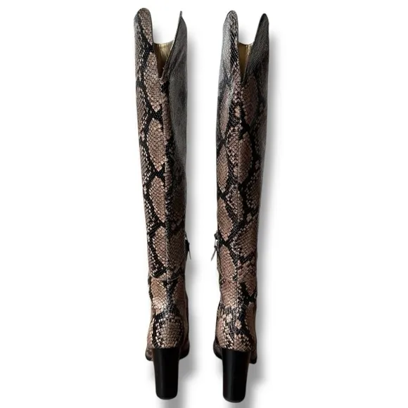 Sam Edelman Rylan Heeled Over The Knee Boots in Natural Snakeskin | Size 10