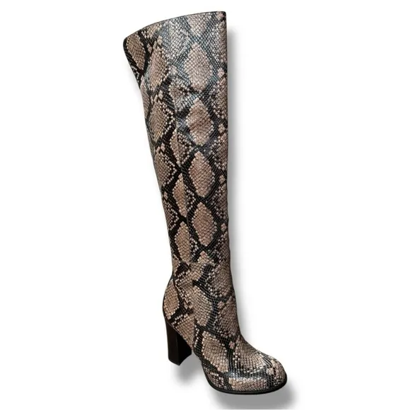 Sam Edelman Rylan Heeled Over The Knee Boots in Natural Snakeskin | Size 10