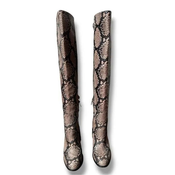 Sam Edelman Rylan Heeled Over The Knee Boots in Natural Snakeskin | Size 10