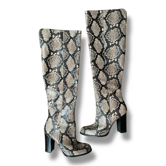Sam Edelman Rylan Heeled Over The Knee Boots in Natural Snakeskin | Size 10