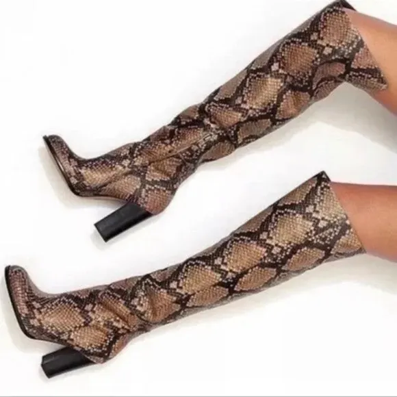 Sam Edelman Rylan Heeled Over The Knee Boots in Natural Snakeskin | Size 10