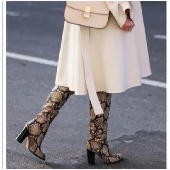 Sam Edelman Rylan Heeled Over The Knee Boots in Natural Snakeskin | Size 10