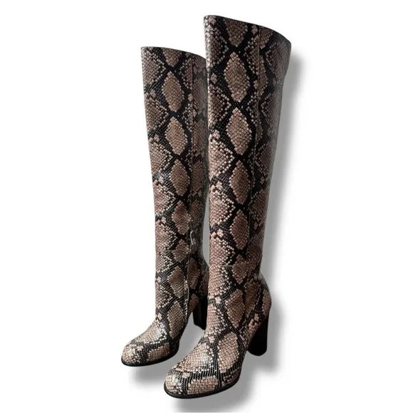 Sam Edelman Rylan Heeled Over The Knee Boots in Natural Snakeskin | Size 10