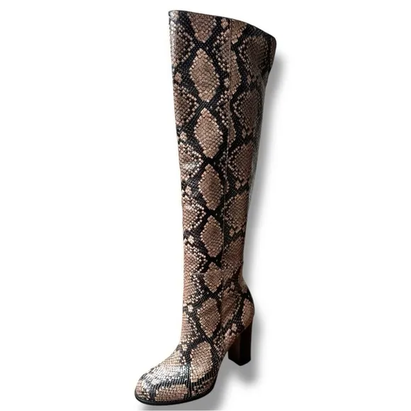 Sam Edelman Rylan Heeled Over The Knee Boots in Natural Snakeskin | Size 10
