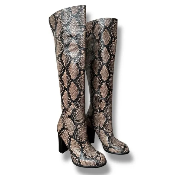 Sam Edelman Rylan Heeled Over The Knee Boots in Natural Snakeskin | Size 10