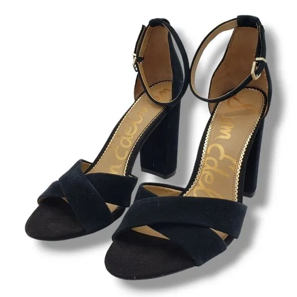 Sam Edelman Yancy Womens Sandals Black Suede Ankle Strap Block Heel