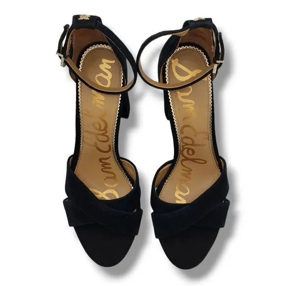 Sam Edelman Yancy Womens Sandals Black Suede Ankle Strap Block Heel