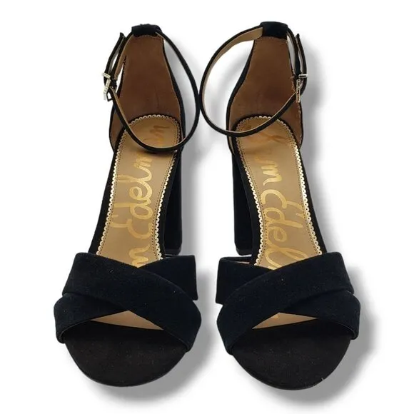 Sam Edelman Yancy Womens Sandals Black Suede Ankle Strap Block Heel