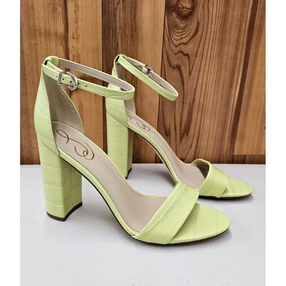 Sam Edelman Yaro Butter Kiwi Croco Women's Ankle Strap Sandals Size 9