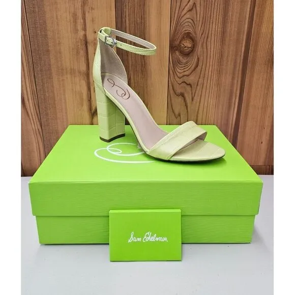 Sam Edelman Yaro Butter Kiwi Croco Women's Ankle Strap Sandals Size 9