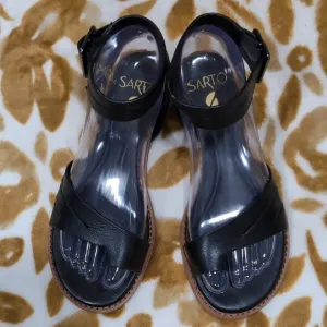 Sarto Black Open Toe Sandals with Flat Sole and Wide Straps