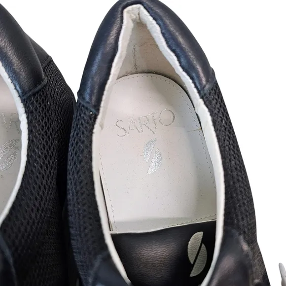 Sarto By Franco Sarto A-Quinn Black Leather &amp; Fabric Lace Up Sneakers Sz 9.5