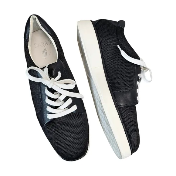 Sarto By Franco Sarto A-Quinn Black Leather &amp; Fabric Lace Up Sneakers Sz 9.5