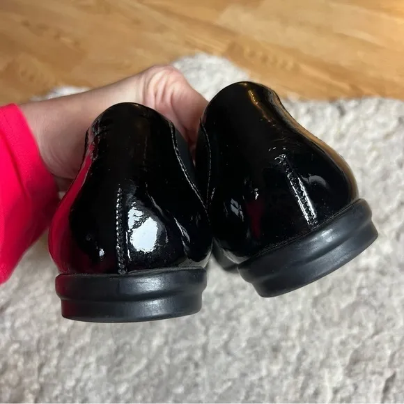 SAS: Black Leather Patent Leather Tip&amp; Heels Toes Slip On Ballet Flats Sz 11.5M