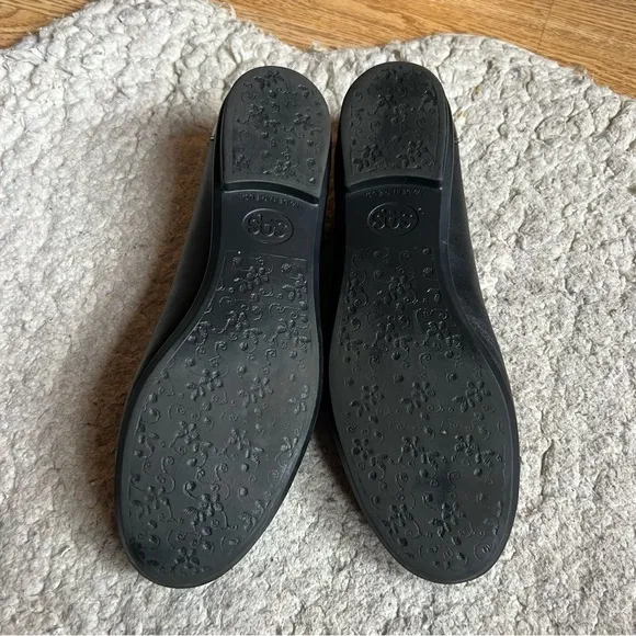 SAS: Black Leather Patent Leather Tip&amp; Heels Toes Slip On Ballet Flats Sz 11.5M