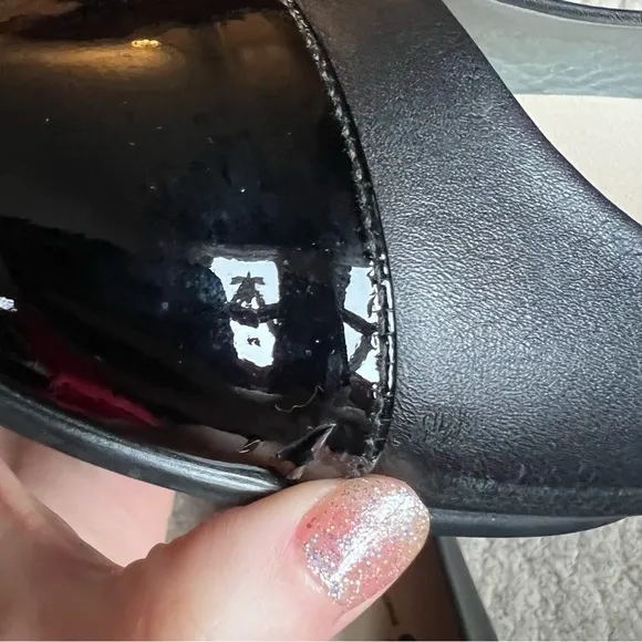 SAS: Black Leather Patent Leather Tip&amp; Heels Toes Slip On Ballet Flats Sz 11.5M