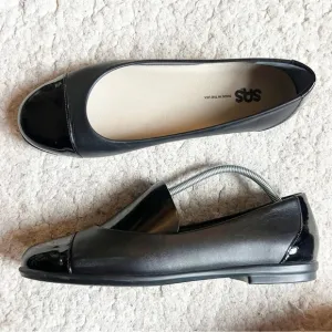 SAS: Black Leather Patent Leather Tip&amp; Heels Toes Slip On Ballet Flats Sz 11.5M