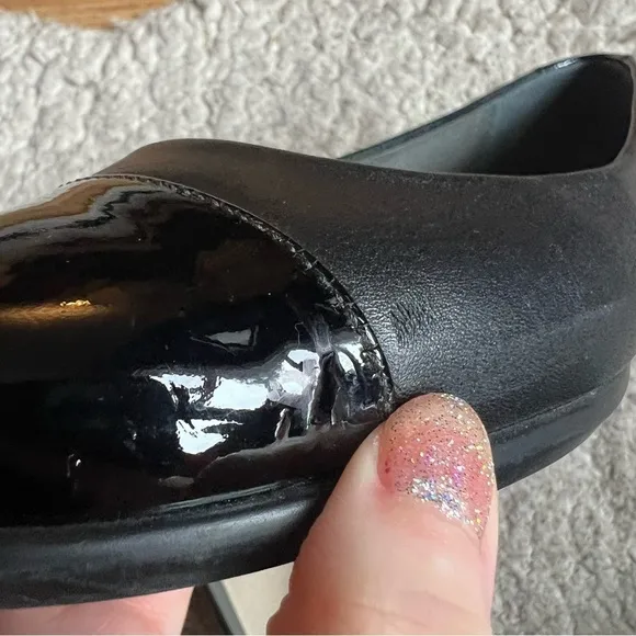 SAS: Black Leather Patent Leather Tip&amp; Heels Toes Slip On Ballet Flats Sz 11.5M