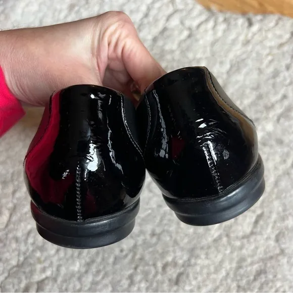 SAS: Black Leather Patent Leather Tip&amp; Heels Toes Slip On Ballet Flats Sz 11.5M