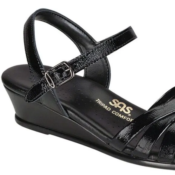 SAS Black Strappy Quarter Strap Patent Leather Wedge Sandals NWOT Sz 8N Tripad