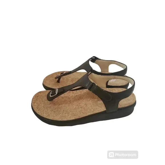 SAS Marina Leather Thong Wedge Sandals Size 7.5 W