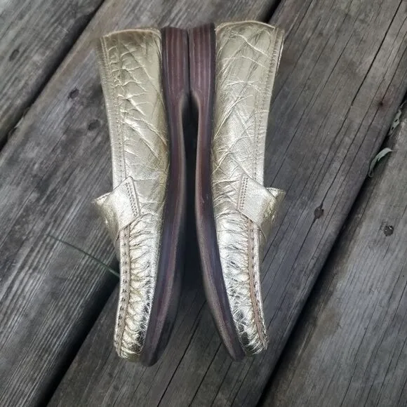 SAS Gold Tumbled Leather Moc Toe Moccasin Penny Loafers Grannycore Grandpacore
