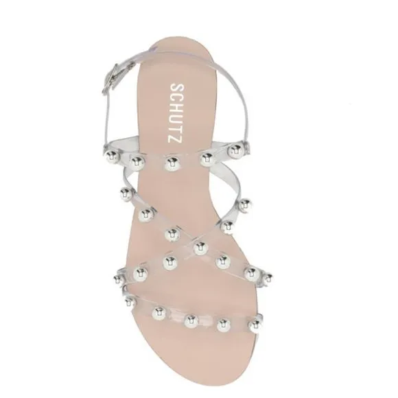SCHUTZ Embellished Clear Strap Sandals