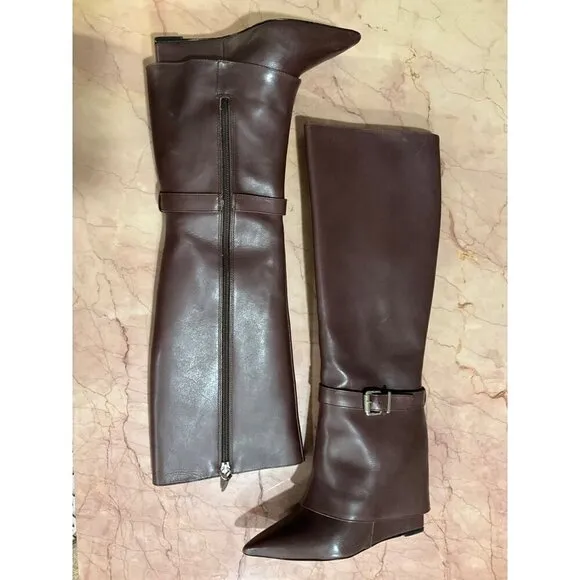 Schutz Jorian Up Boots in Dark Chocolate 5 with Box Womens Knee High