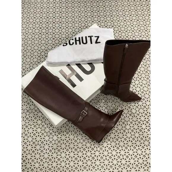 Schutz Jorian Up Boots in Dark Chocolate 5 with Box Womens Knee High
