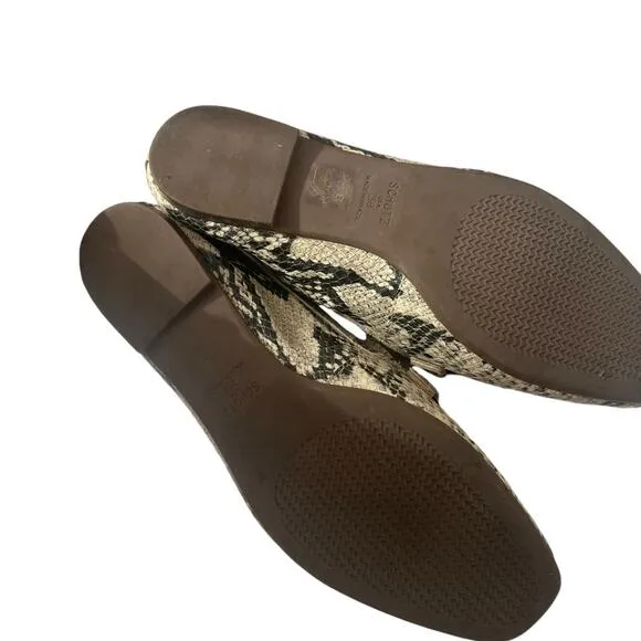 SCHUTZ Maggy Neutral Snakeskin Leather Flats Gold Snake Hardware Size 7.5