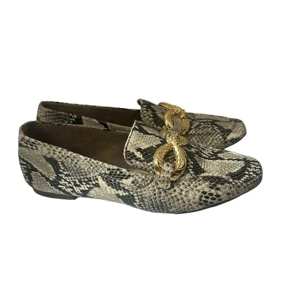 SCHUTZ Maggy Neutral Snakeskin Leather Flats Gold Snake Hardware Size 7.5