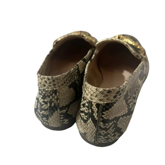 SCHUTZ Maggy Neutral Snakeskin Leather Flats Gold Snake Hardware Size 7.5