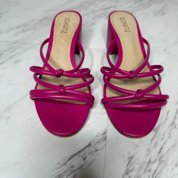 Schutz Princey Pink Faux Leather Knotted Strap Sandal 7 1/2 B